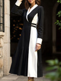 Fashionable black and white contrast waist dress
