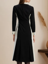 Fashionable black and white contrast waist dress