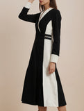 Fashionable black and white contrast waist dress