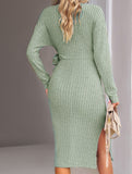 Slim-fit V-neck long-sleeved knitted tie-up dress