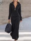 Women's Zipper Slim Fit Long Dress