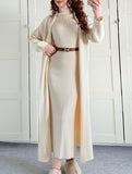 Slim-fitting turtleneck dress and cardigan set