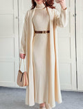 Slim-fitting turtleneck dress and cardigan set