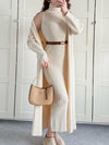 Slim-fitting turtleneck dress and cardigan set