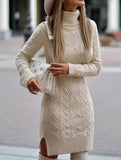 Warm high-neck slim-fit long dress