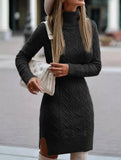 Warm high-neck slim-fit long dress