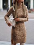Warm high-neck slim-fit long dress
