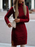 Warm high-neck slim-fit long dress