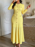 Retro solid color bodycon dress
