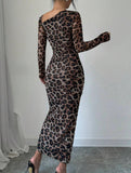 Retro leopard print bodycon dress