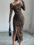 Retro leopard print bodycon dress