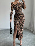 Retro leopard print bodycon dress