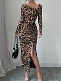 Retro leopard print bodycon dress