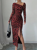 Retro leopard print bodycon dress
