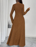 Simple V-neck single-breasted ribbed dress