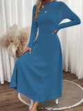 Round neck brushed ribbed long dress