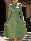 Round neck brushed ribbed long dress