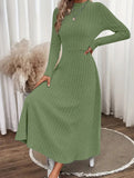 Round neck brushed ribbed long dress