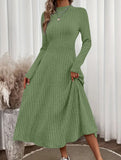 Round neck brushed ribbed long dress