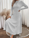 Round neck brushed ribbed long dress