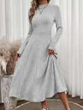 Round neck brushed ribbed long dress