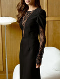 Sexy openwork dress with lace slit and cinched waist
