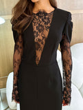 Sexy openwork dress with lace slit and cinched waist