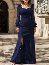 Retro-style hollowed-out long-sleeved dress