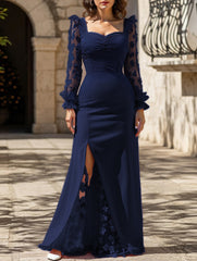 Retro-style hollowed-out long-sleeved dress