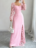Retro-style hollowed-out long-sleeved dress