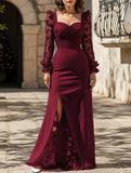Retro-style hollowed-out long-sleeved dress