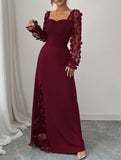 Retro-style hollowed-out long-sleeved dress