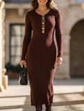 Retro solid color V-neck slim knit dress