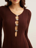 Retro solid color V-neck slim knit dress
