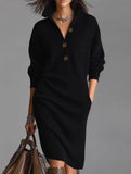 Lazy style long loose knitted cardigan dress