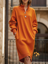 Lazy style long loose knitted cardigan dress