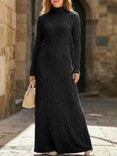 Solid color ribbed brushed long-sleeved dress