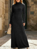 Solid color ribbed brushed long-sleeved dress