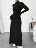 Solid color ribbed brushed long-sleeved dress