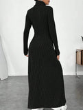 Solid color ribbed brushed long-sleeved dress