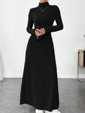 Solid color ribbed brushed long-sleeved dress