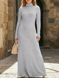 Solid color ribbed brushed long-sleeved dress