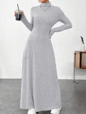 Solid color ribbed brushed long-sleeved dress