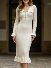 Retro ruffled knit dress