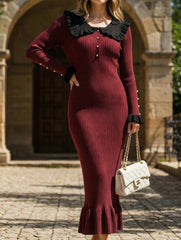 Retro ruffled knit dress