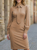 Waist-cinching tie long-sleeved dress