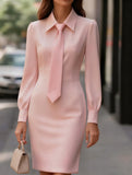 Waist-cinching tie long-sleeved dress