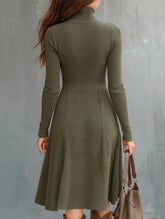 Zippered Pocket Long Sleeve Fitted Waist Dress