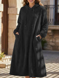 Loose-fitting hooded long-sleeved dress