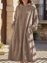 Loose-fitting hooded long-sleeved dress